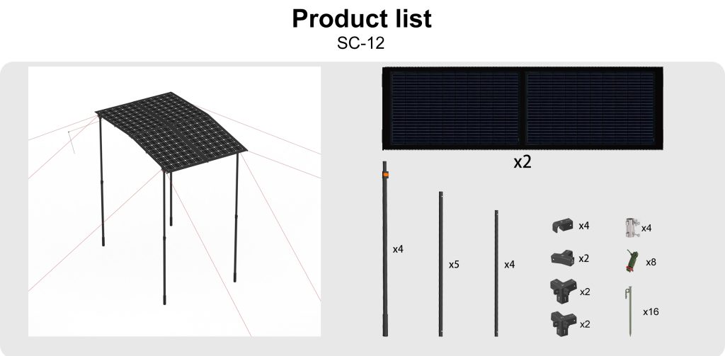 400W RV solar canopy specifications diagram – WistekEnergy