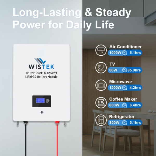 OEM ODM 51.2V 100Ah 5kWh Wall Mounted LiFePO4 Battery